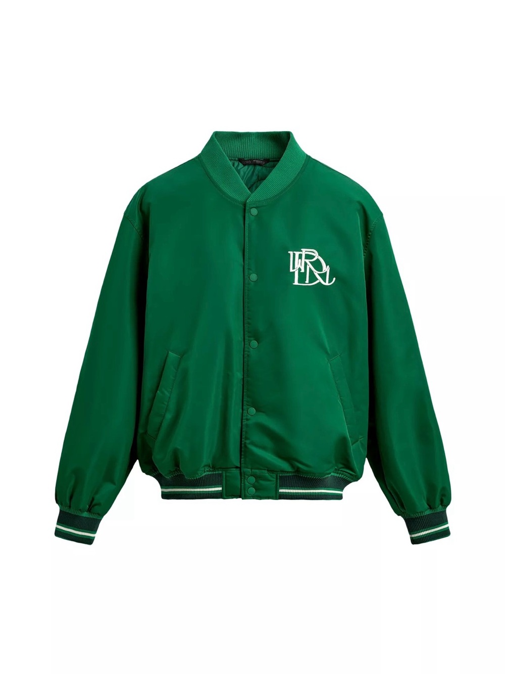 Zara Emerald Green Varsity Bomber Jacket with White Monogram